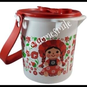 Tupperware Mexican Rag Doll 5L Red/White Round Bucket Jug Container